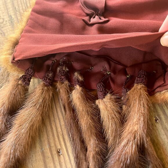 Antique Art Deco Era Genuine Mink Fur Stole Scarf - Crocheted Fur Tassels - Long - Picture 6 of 8